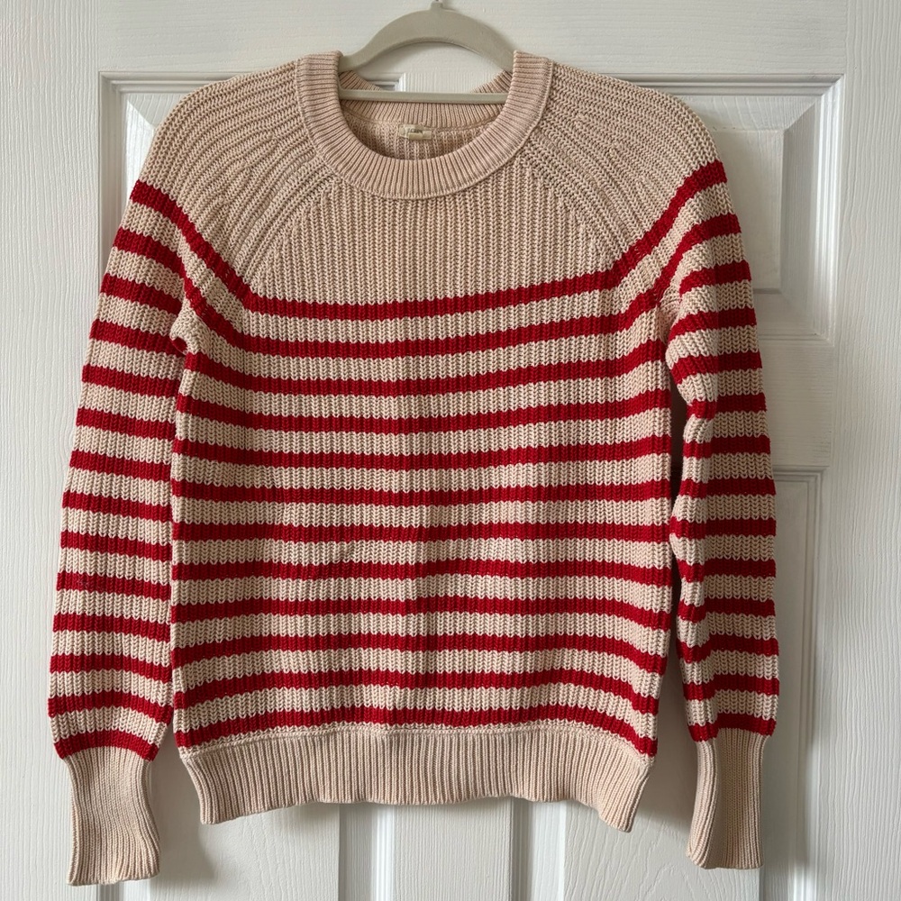 J. Crew Cotton Red and Cream Striped Sweater size S
